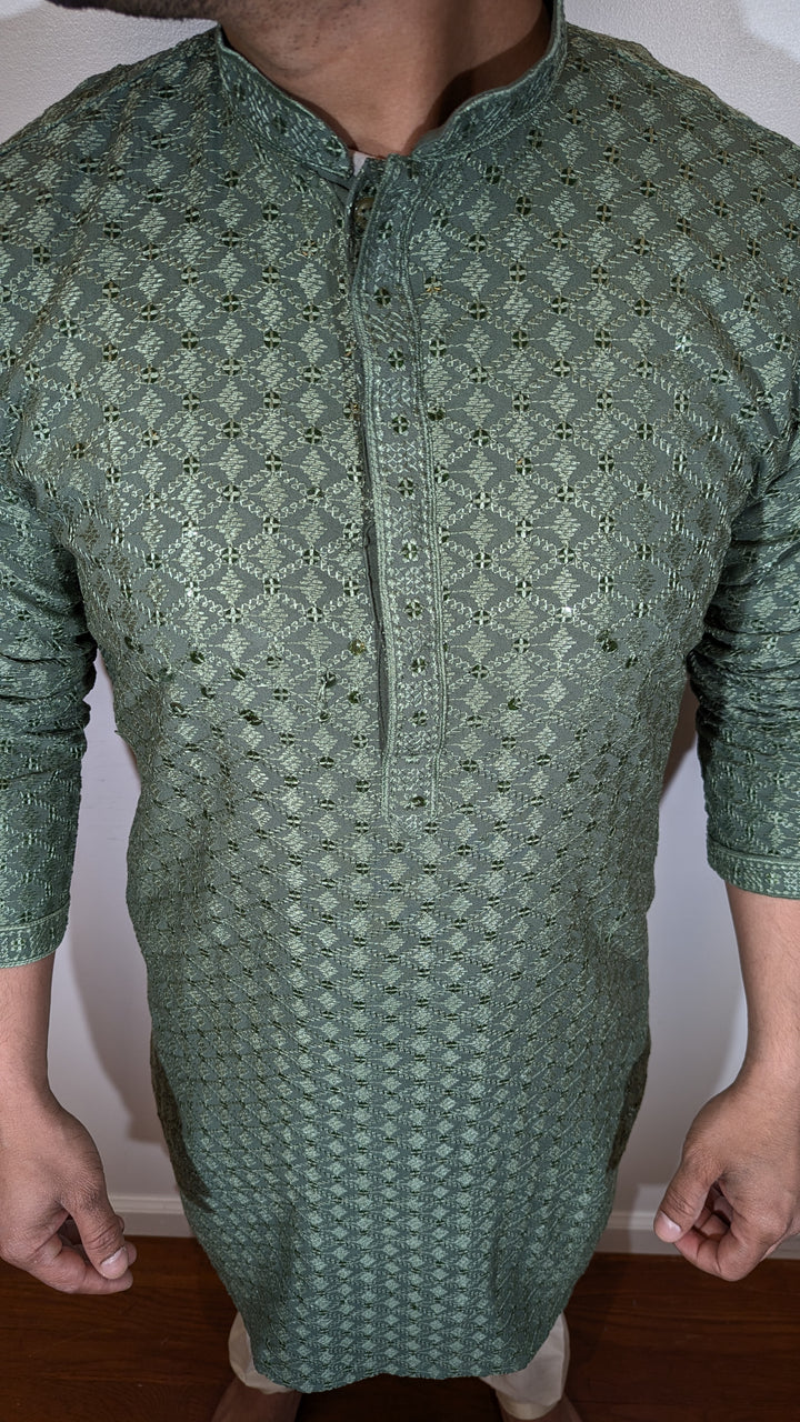 Light Olive Chikan Kurta