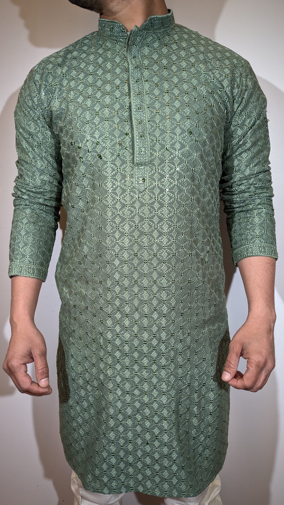 Light Olive Chikan Kurta