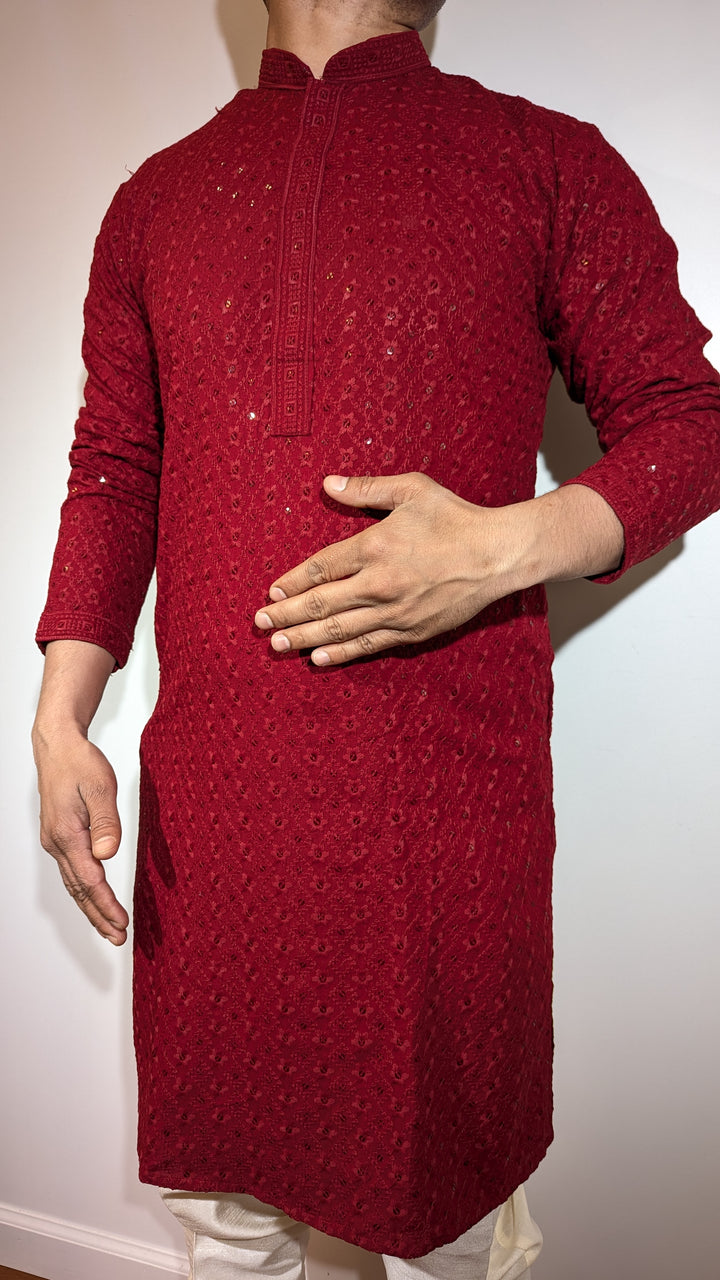 Red Chikankari Kurta