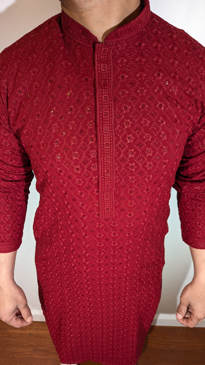 Red Chikankari Kurta