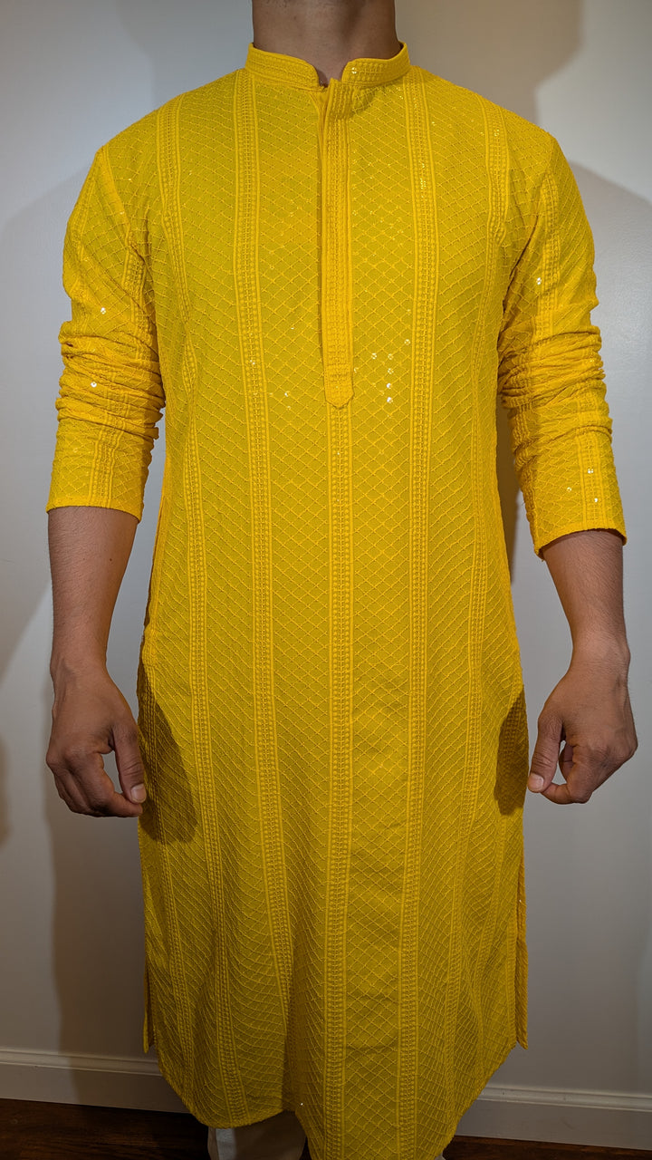 Yellow Chikankari Kurta (Slim Fit)