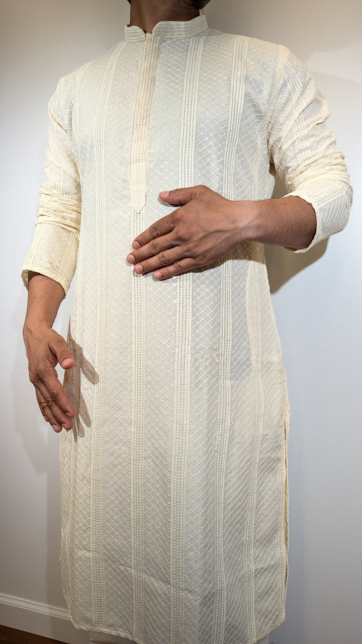 Cream Chikankari Kurta (Slim Fit)