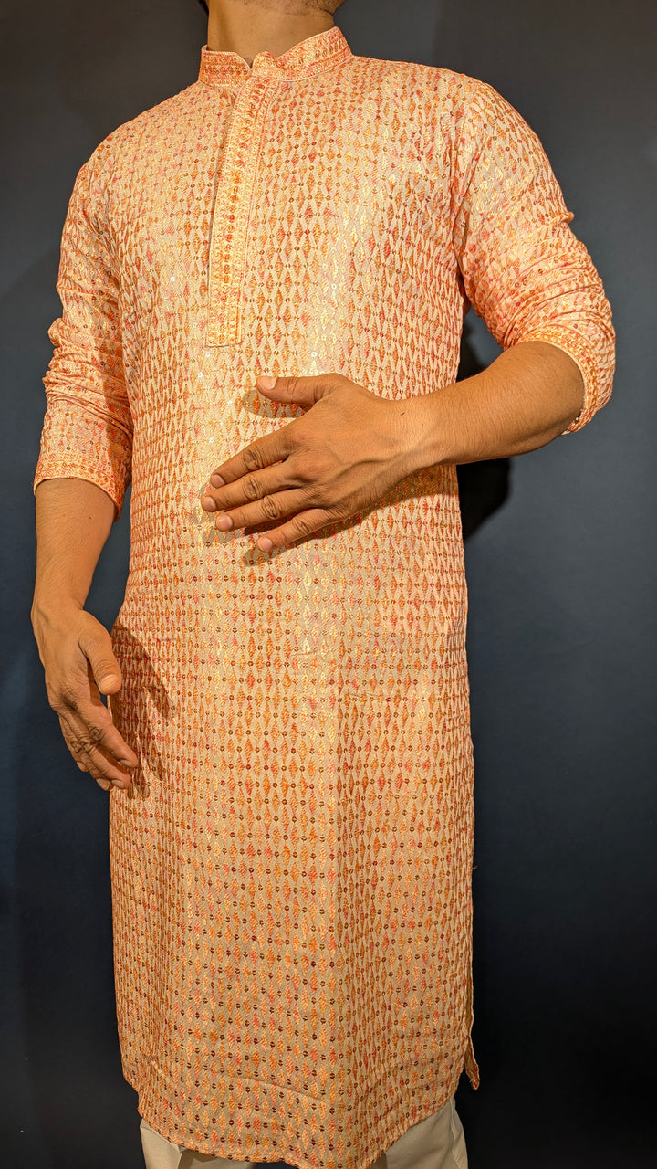 Light Orange Chikan  Kurta