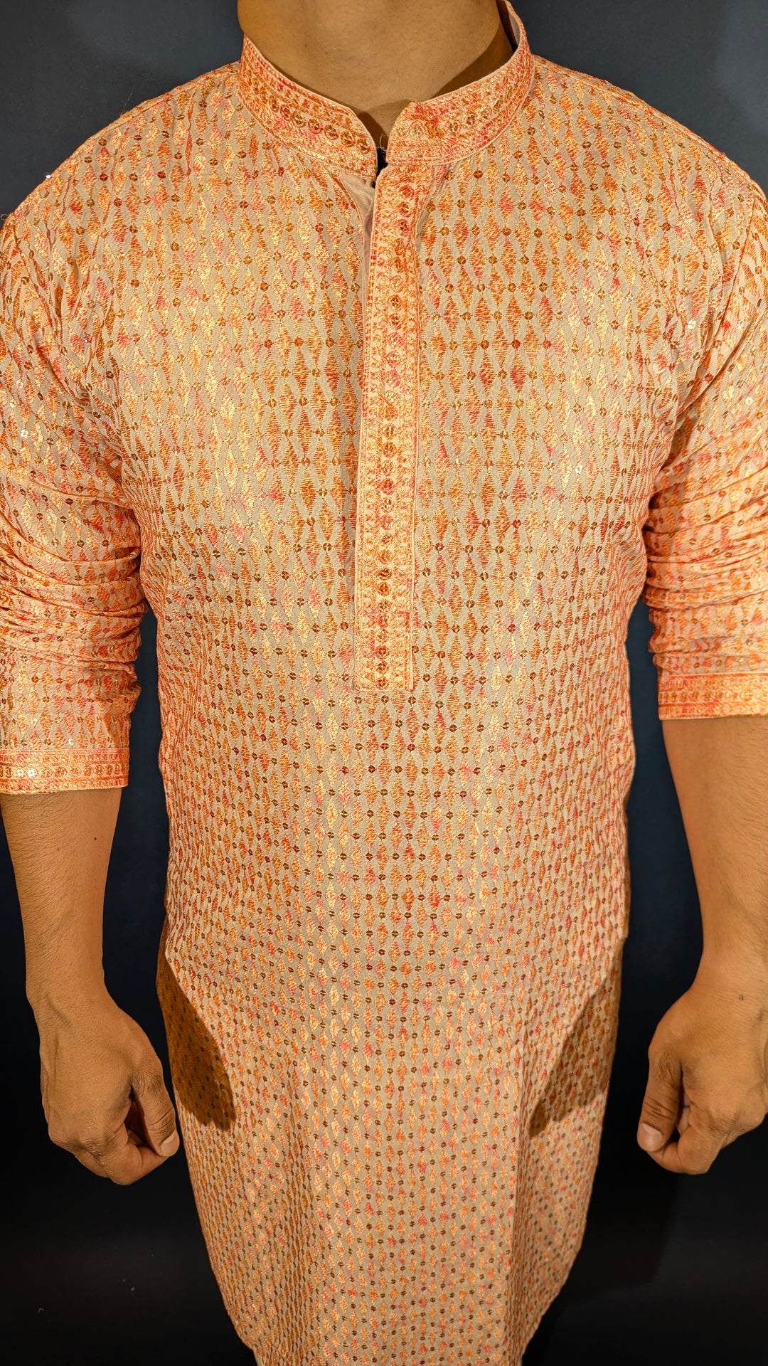 Light Orange Chikan  Kurta