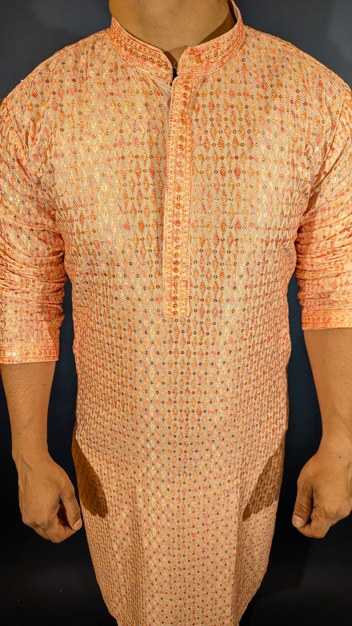 Light Orange Chikan  Kurta