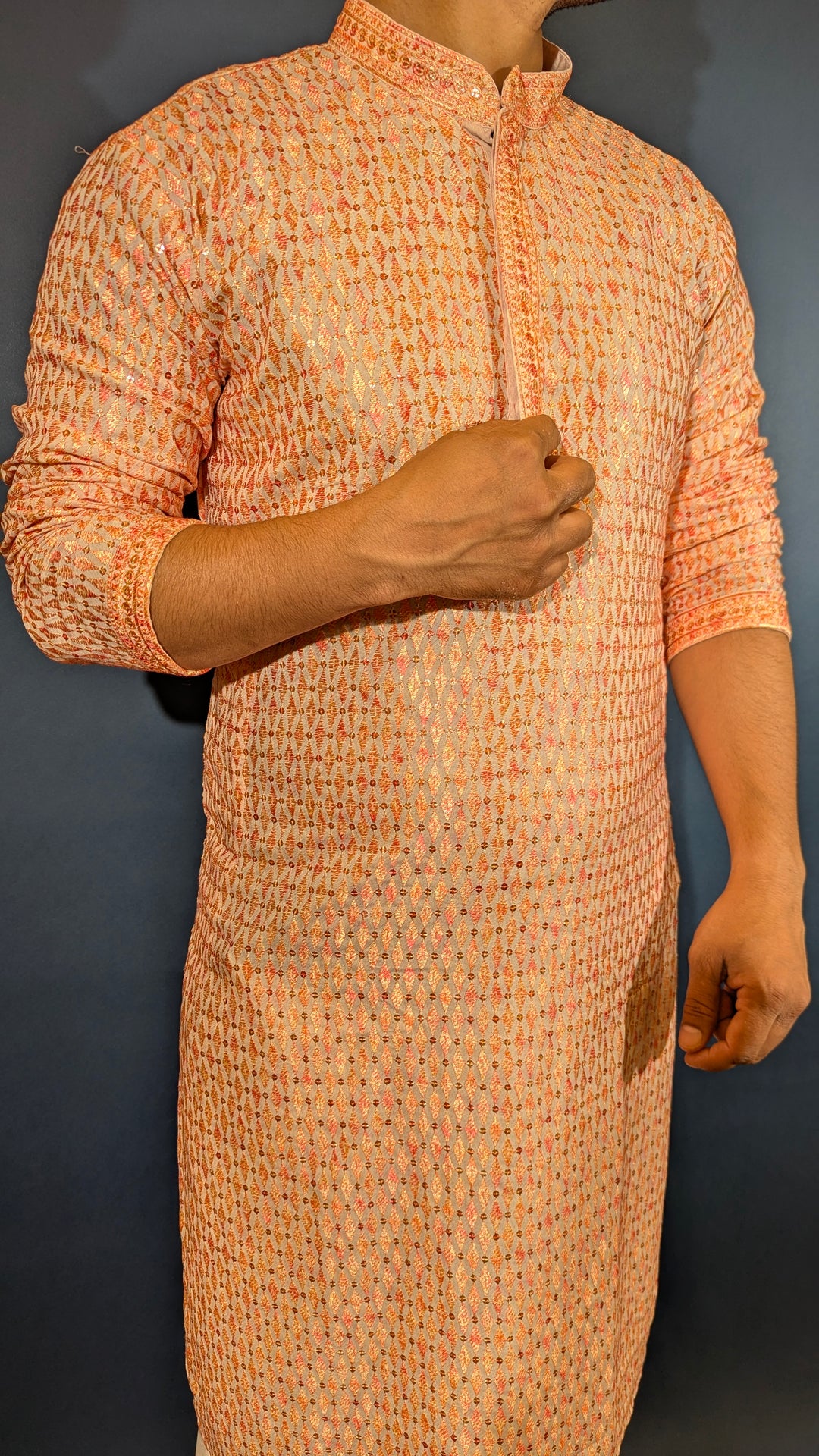 Light Orange Chikan  Kurta