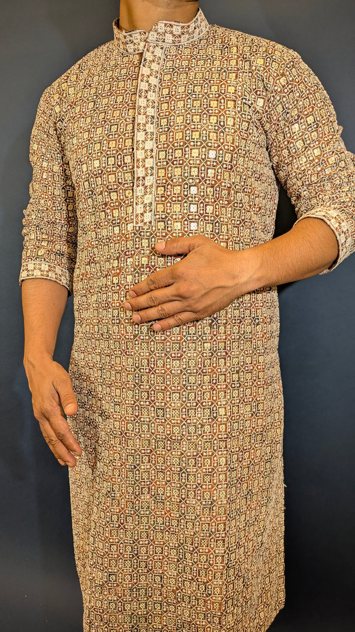 Brown Green Chikan Kurta