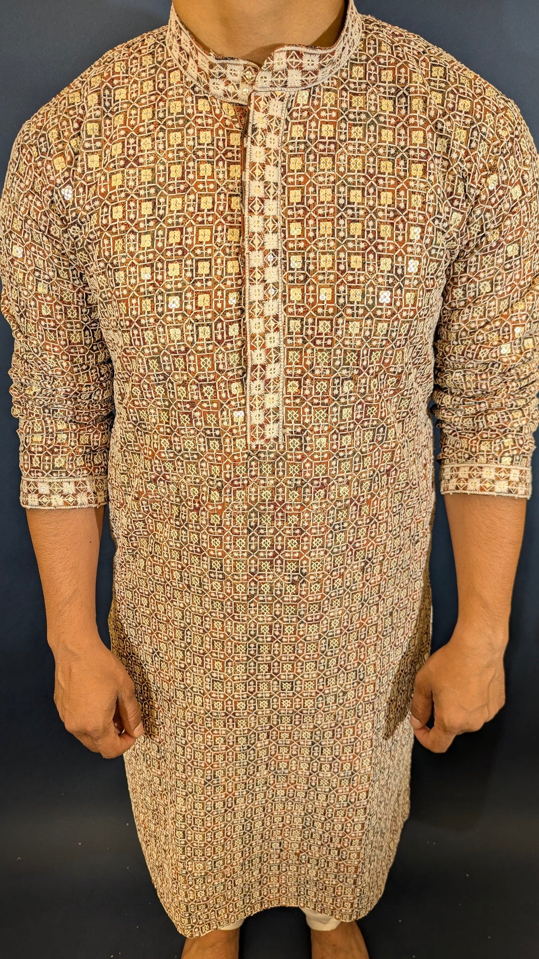 Brown Green Chikan Kurta
