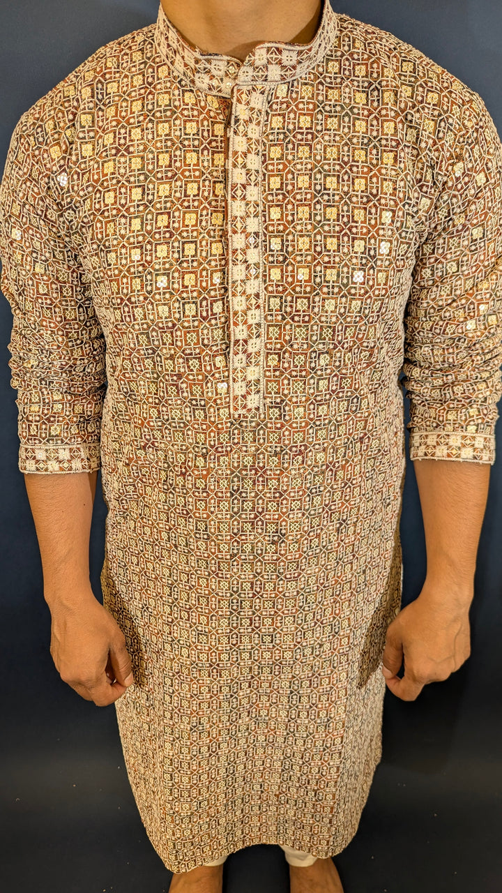 Brown Green Chikan Kurta