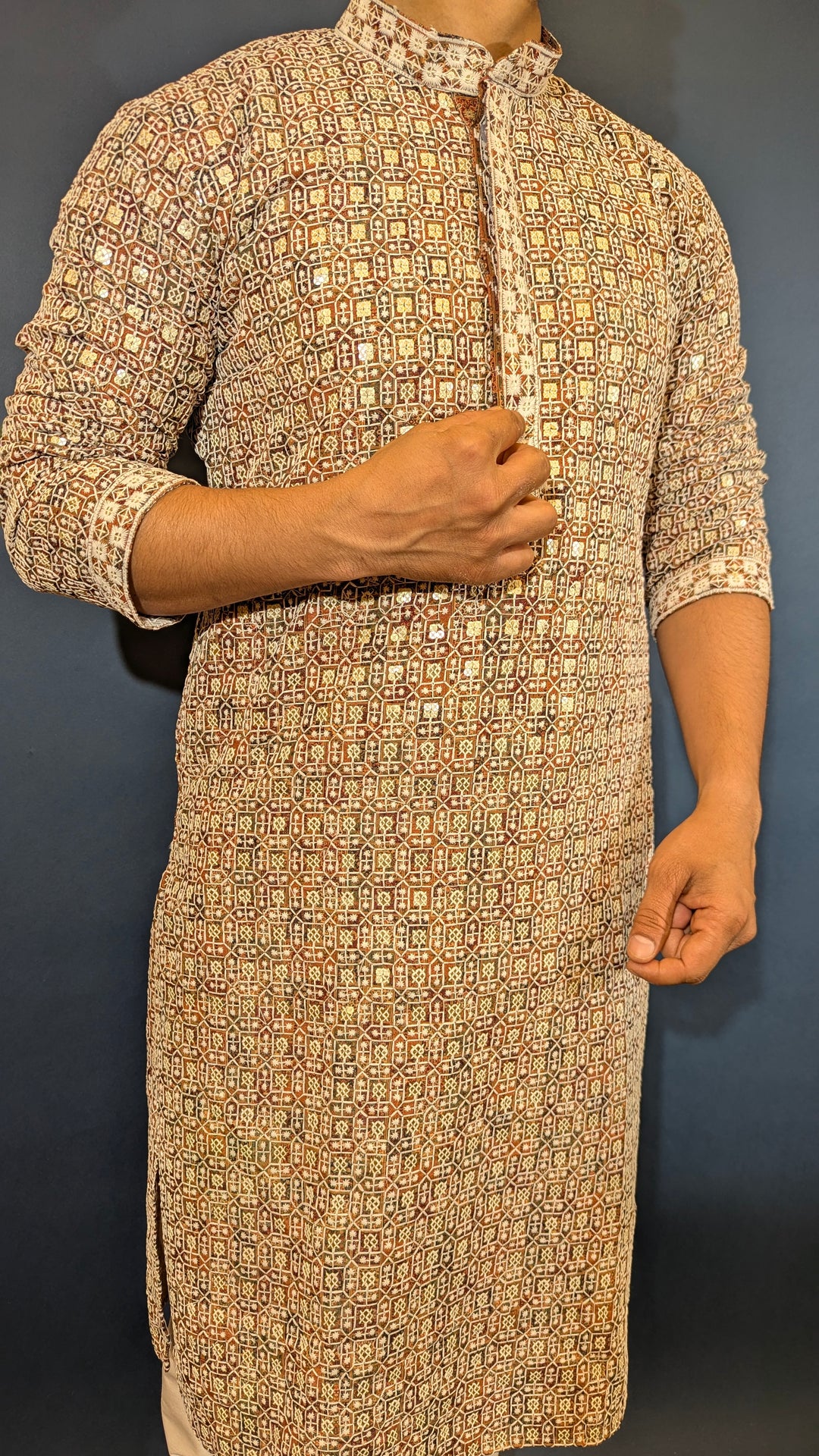 Brown Green Chikan Kurta