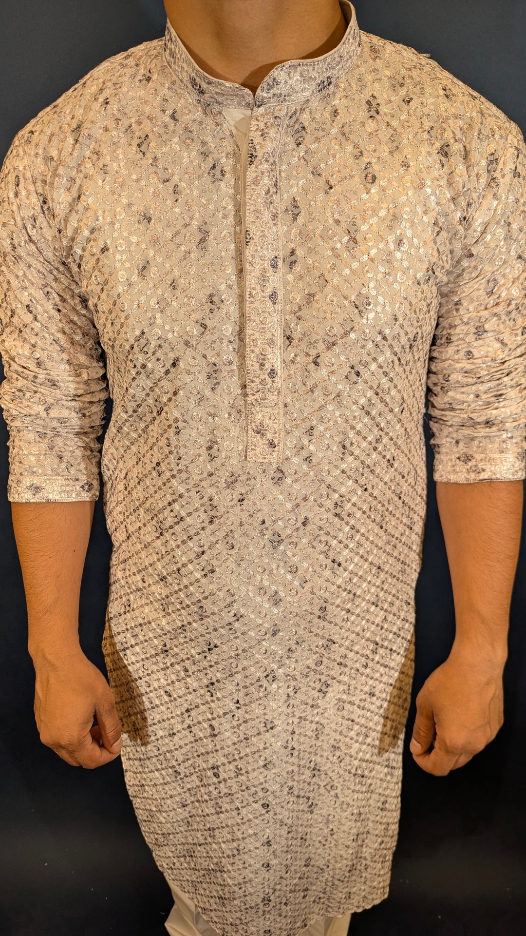 White Grey Chikan Kurta