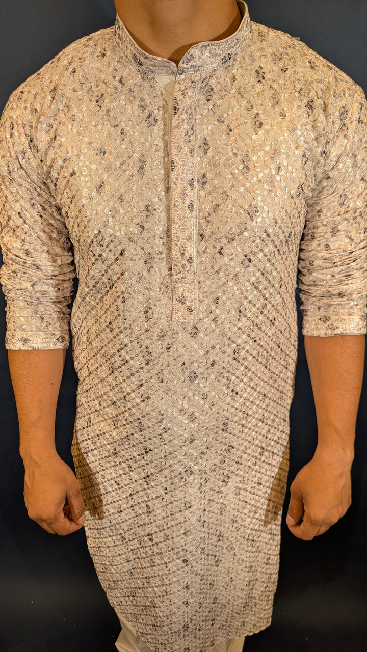 White Grey Chikan Kurta
