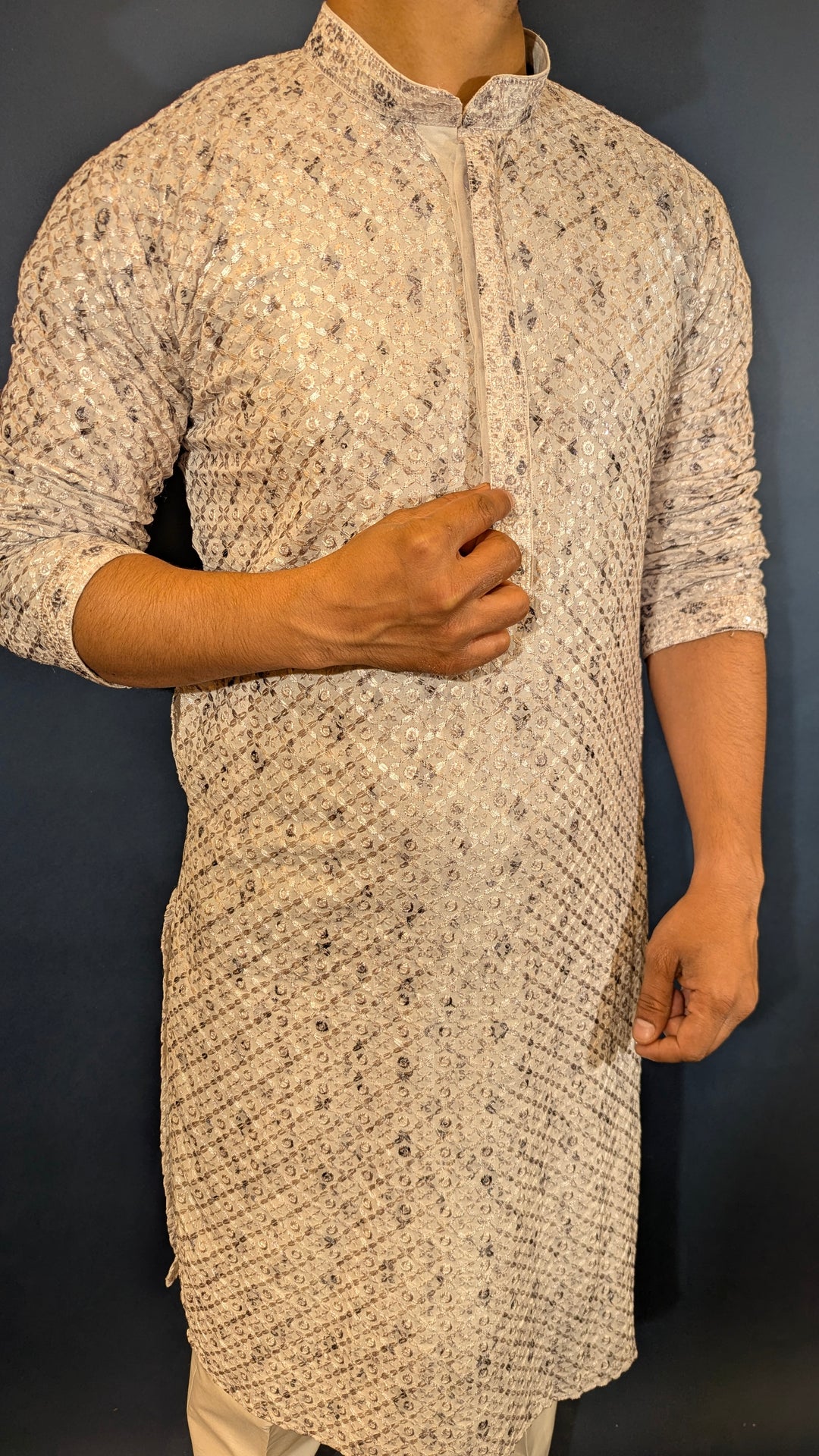 White Grey Chikan Kurta