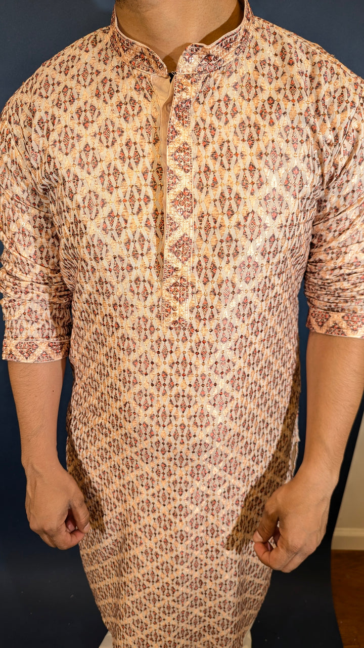 Light Peach Chikan Kurta