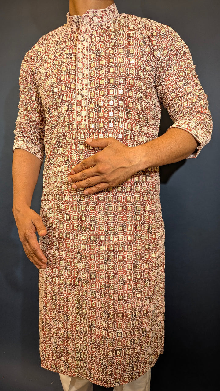 Red Brown Chikan Kurta