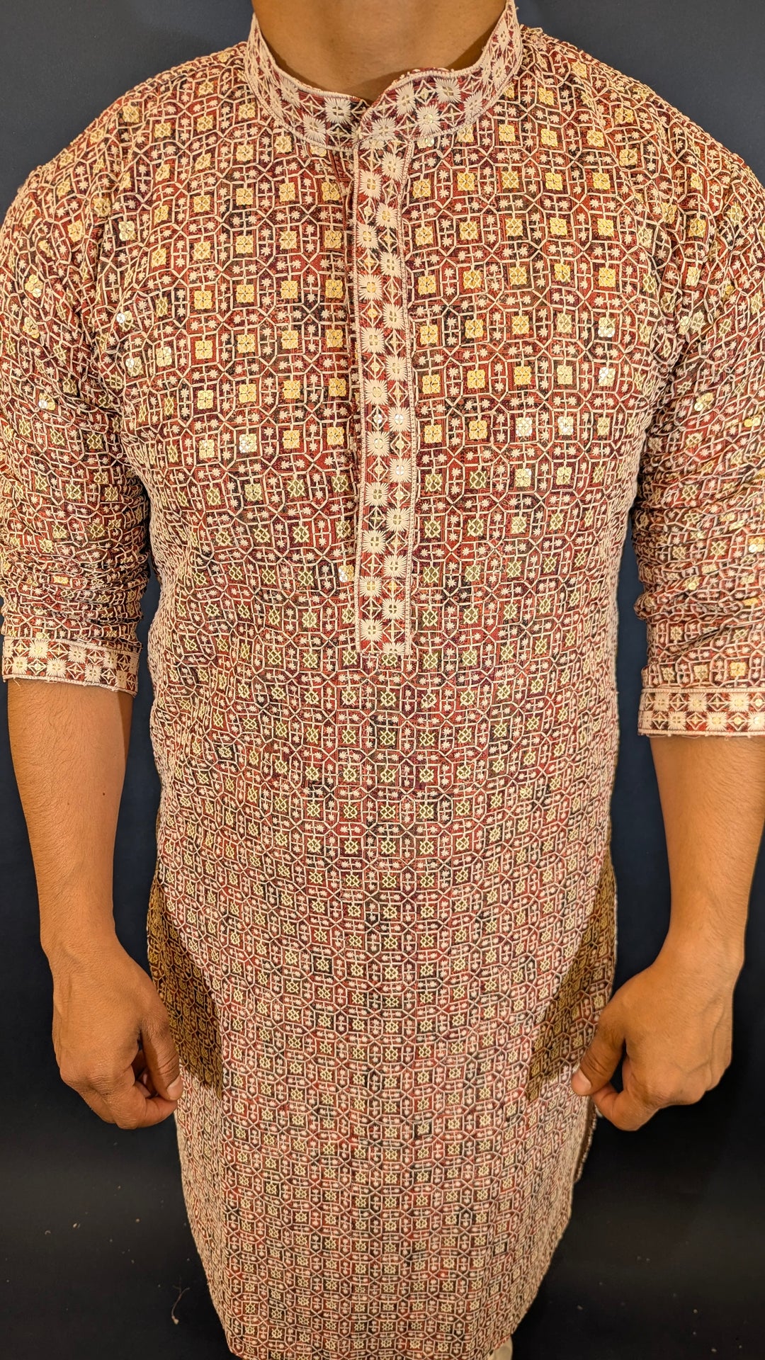 Red Brown Chikan Kurta