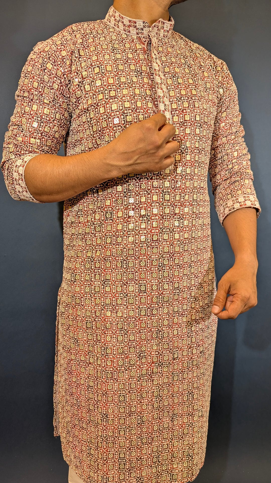 Red Brown Chikan Kurta