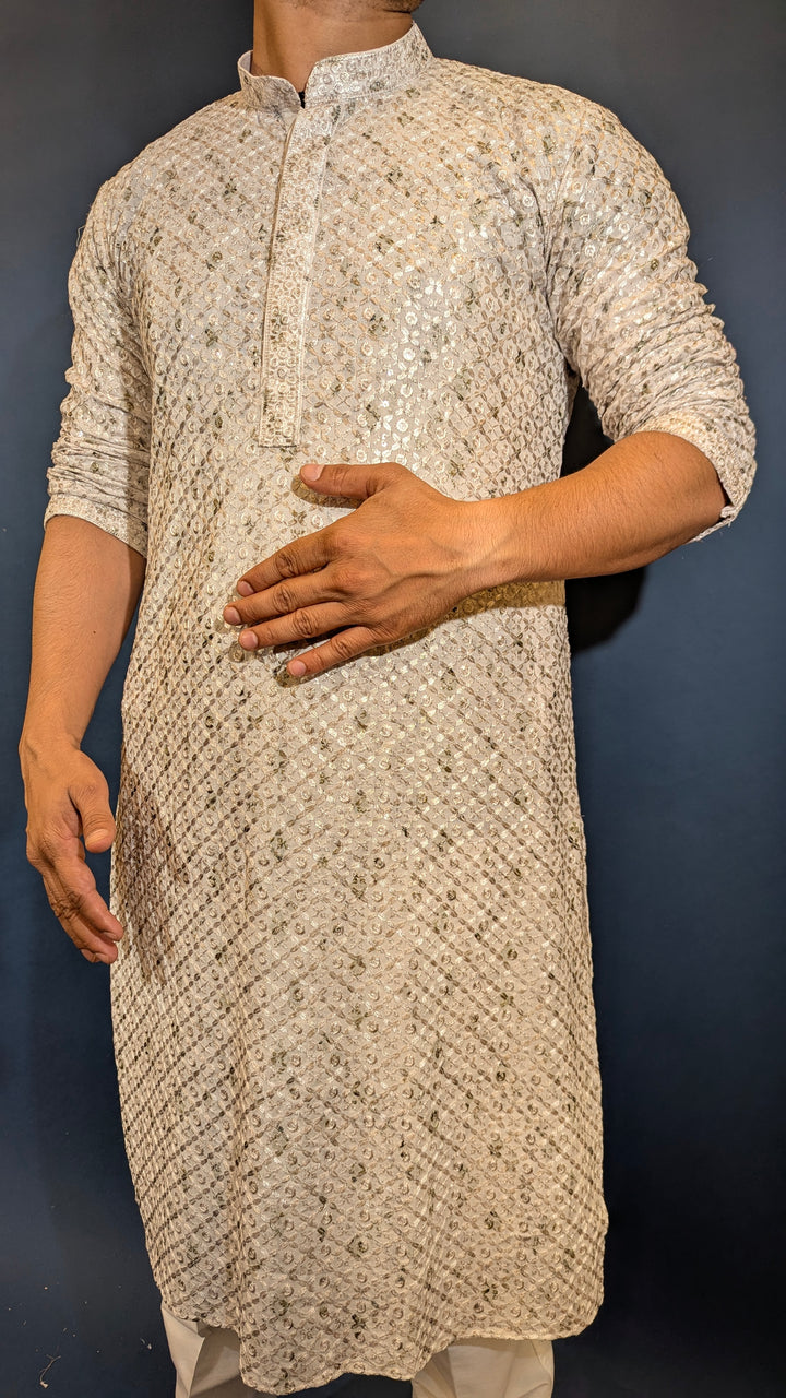 White Olive Chikan Kurta