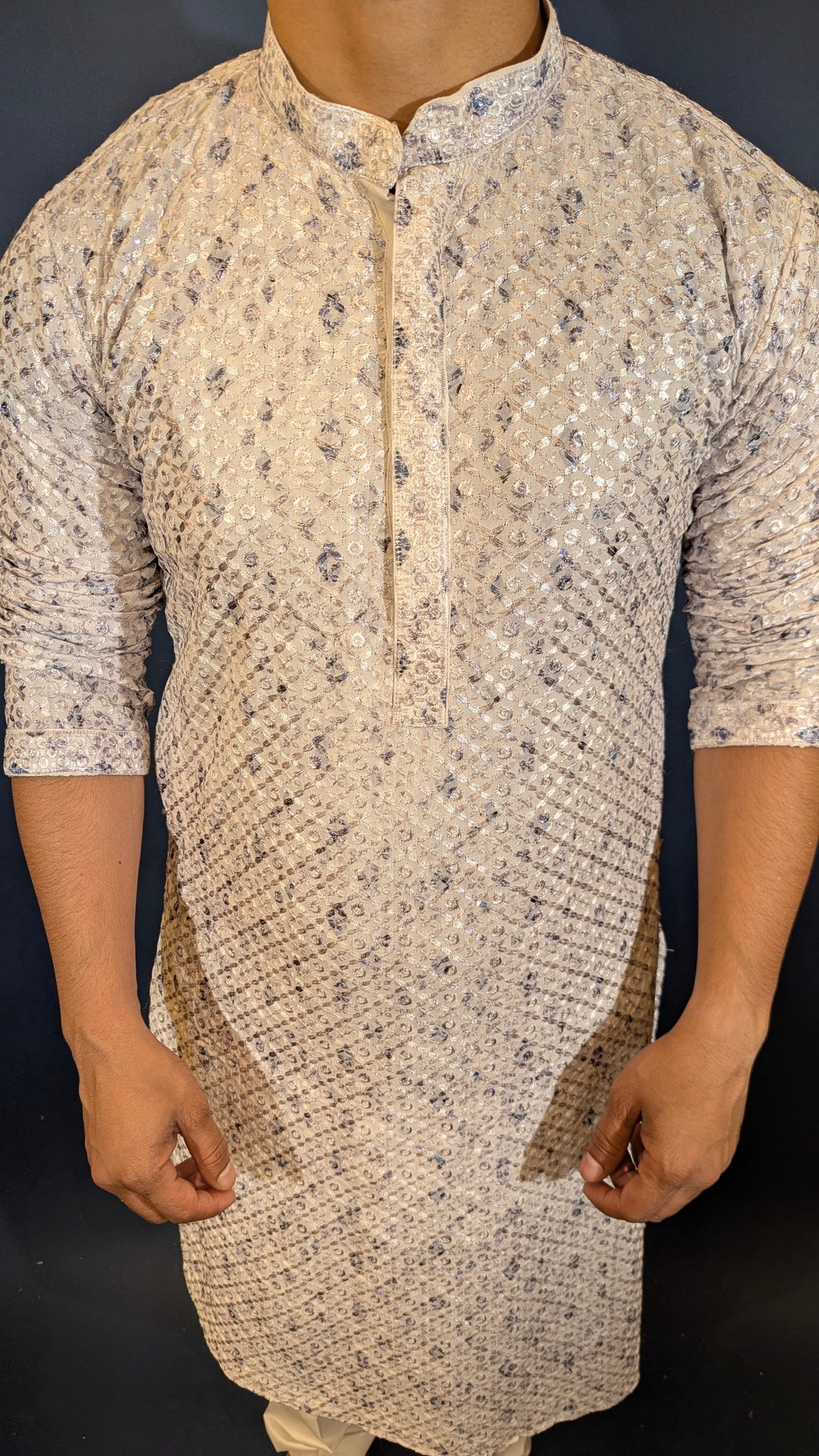 White Blue Chikan Kurta