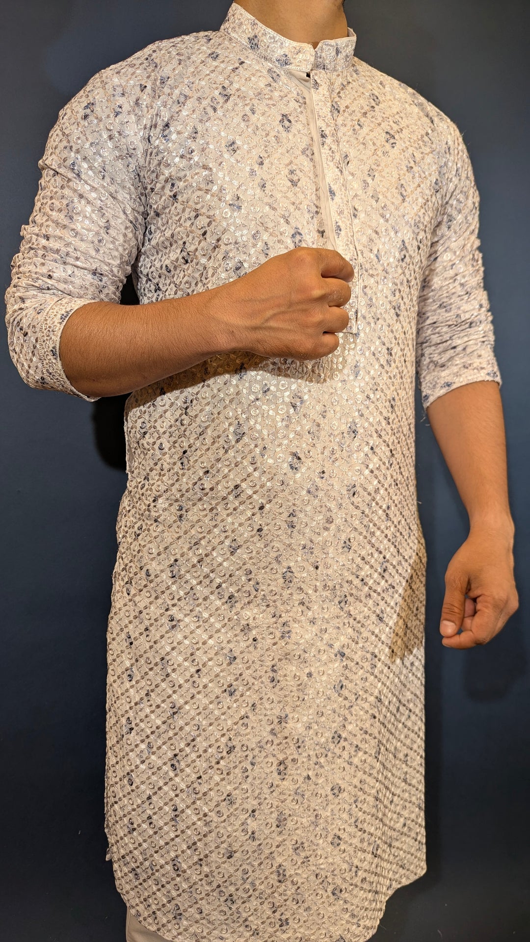 White Blue Chikan Kurta