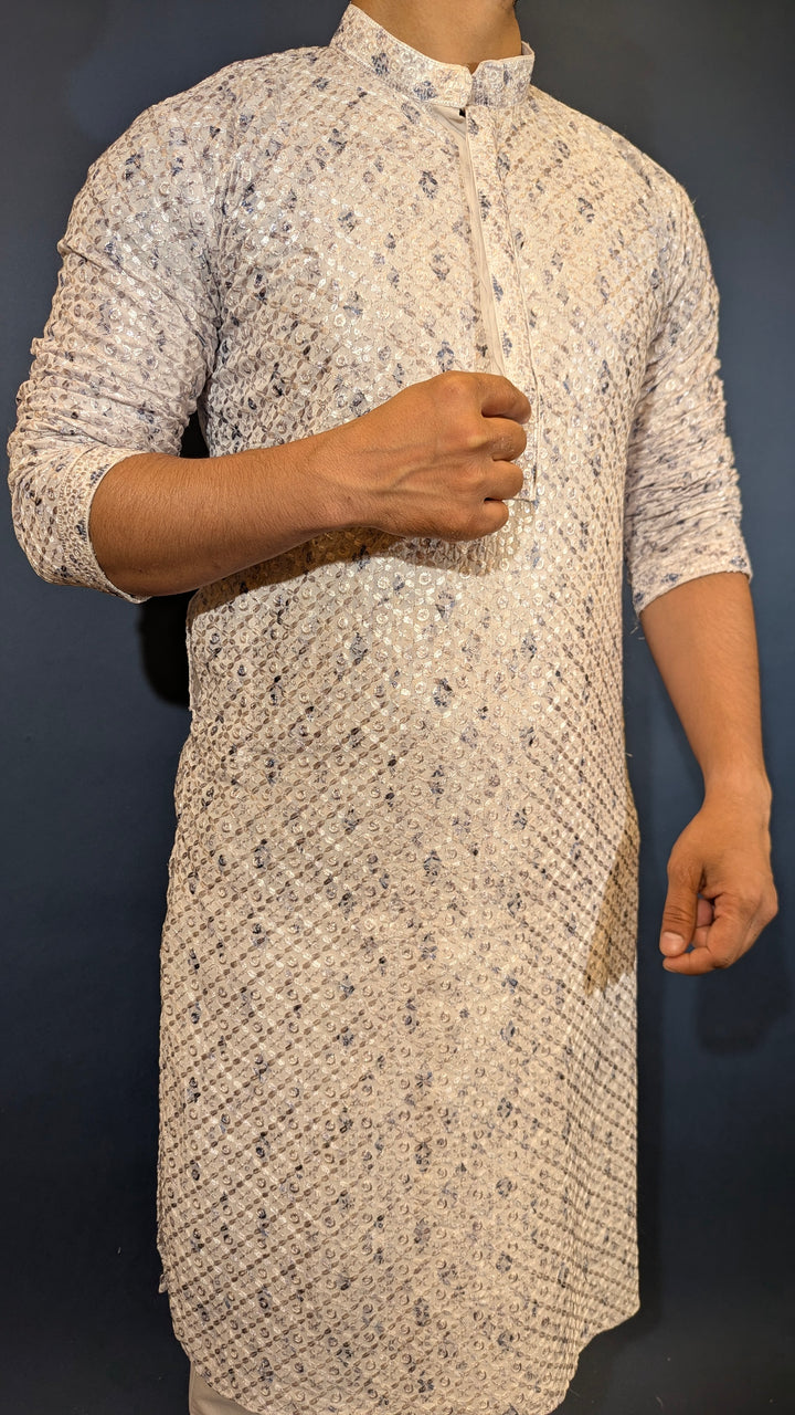 White Blue Chikan Kurta