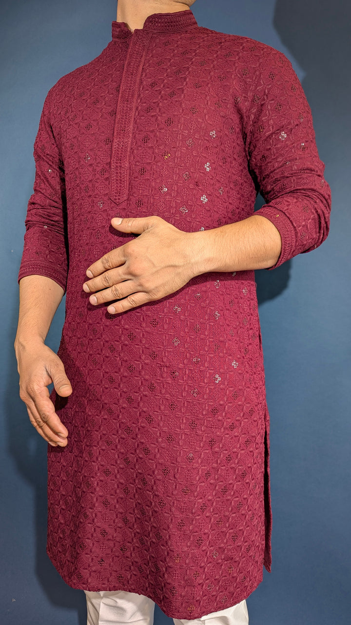 Maroon Chikankari Kurta