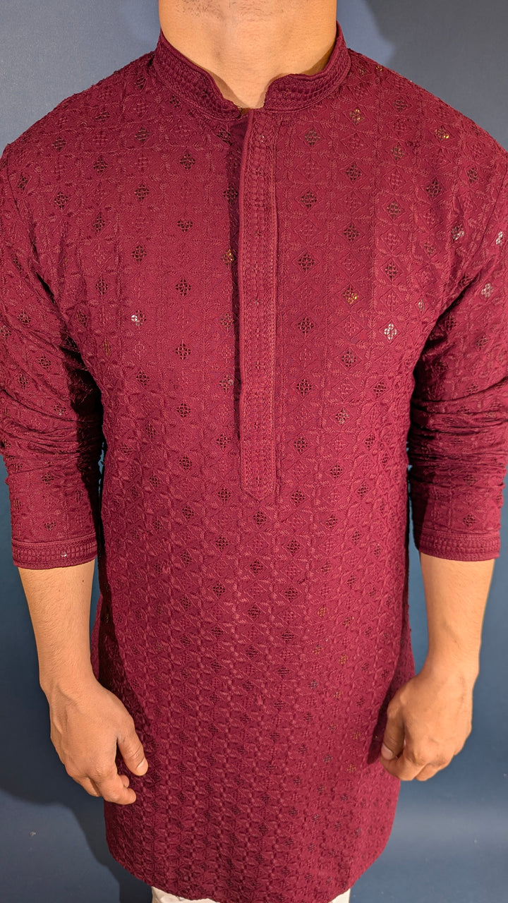 Maroon Chikankari Kurta