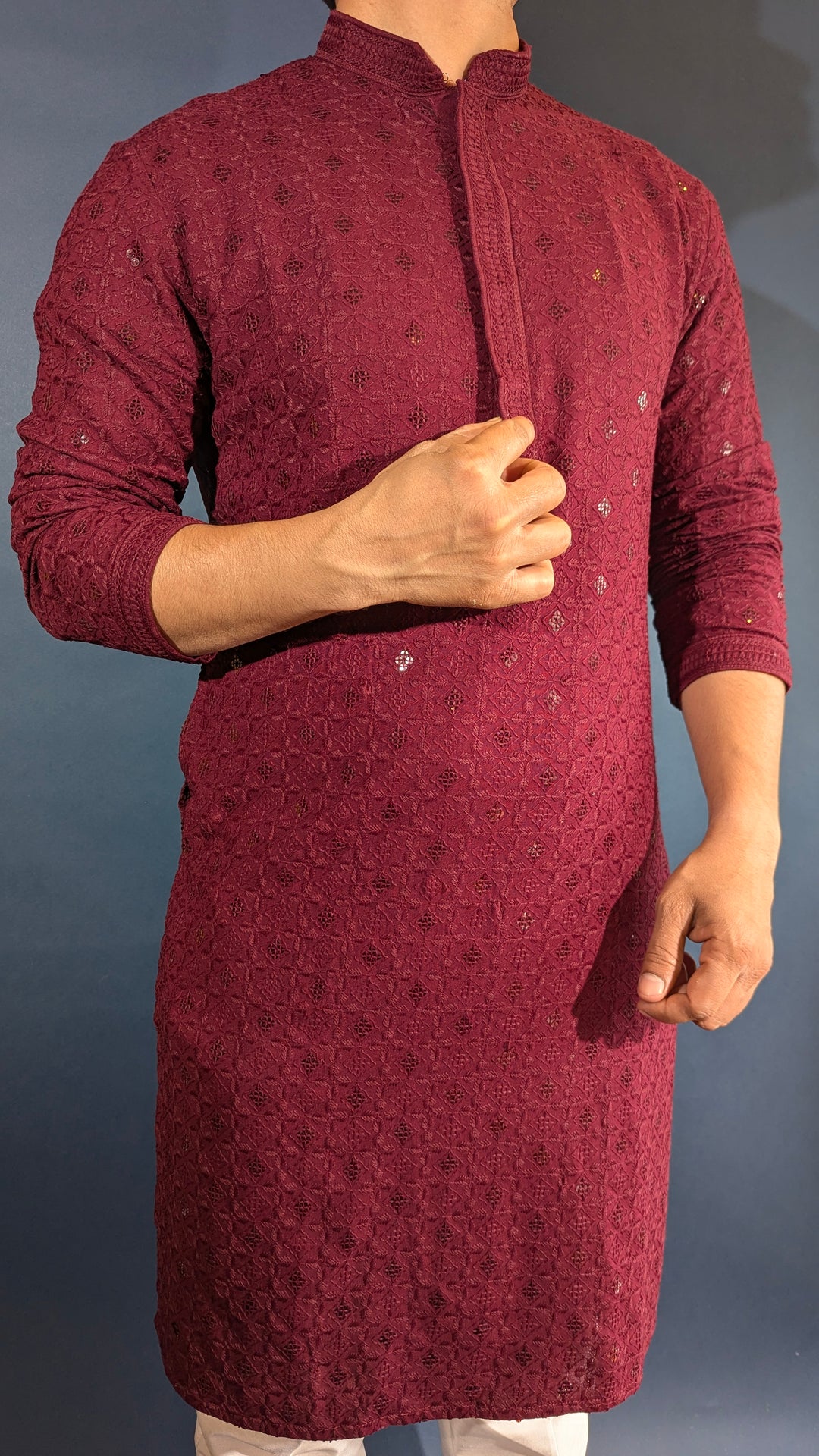 Maroon Chikankari Kurta