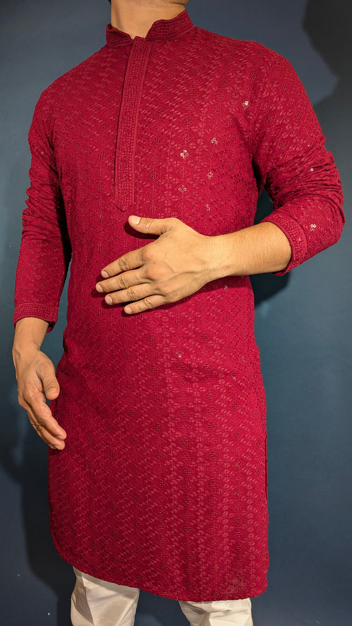 Dark Red Chikan Kurta