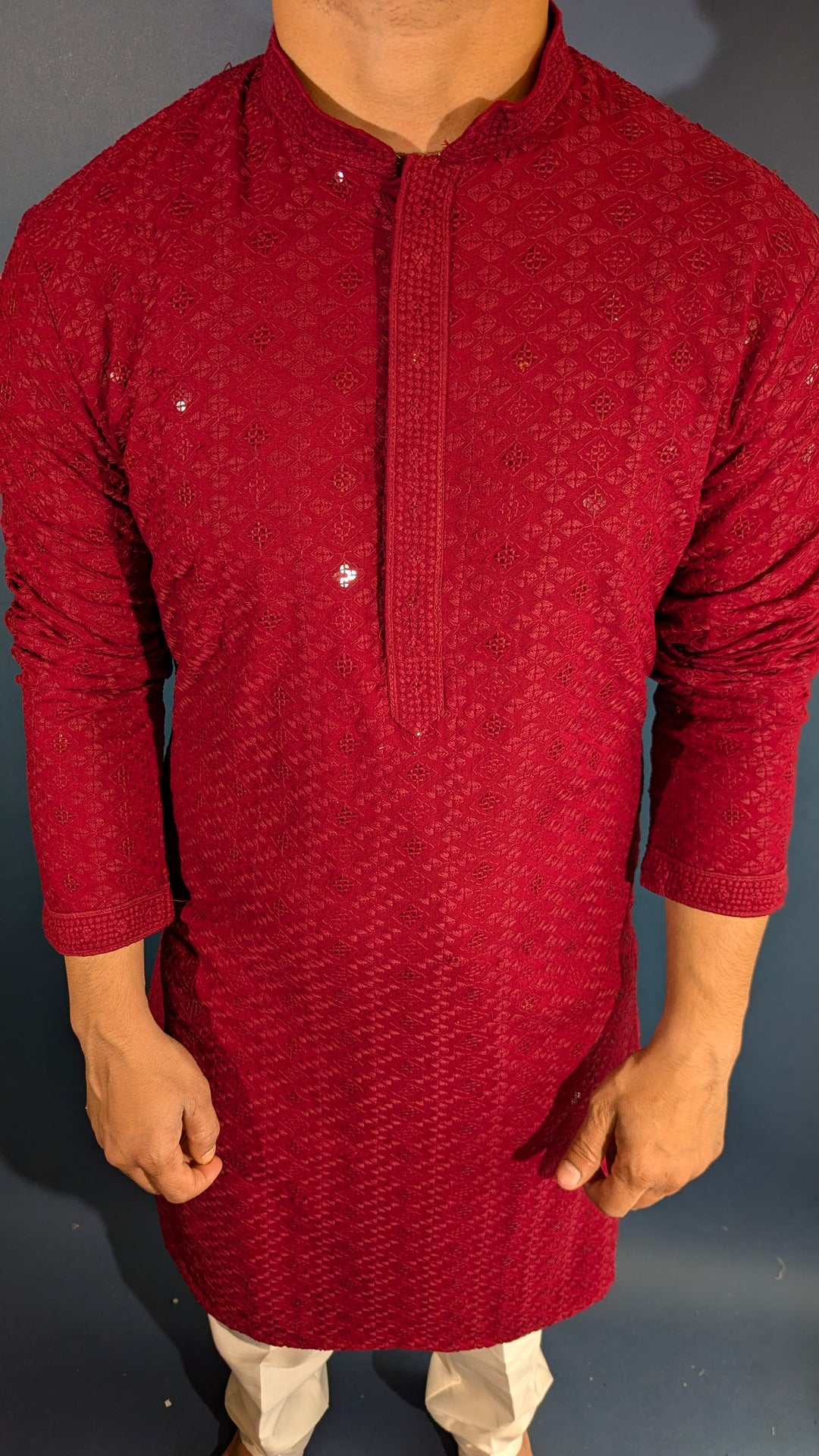 Dark Red Chikan Kurta