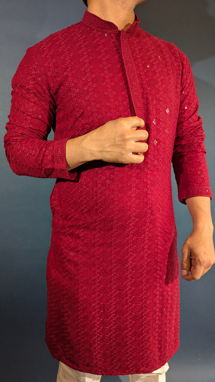 Dark Red Chikan Kurta
