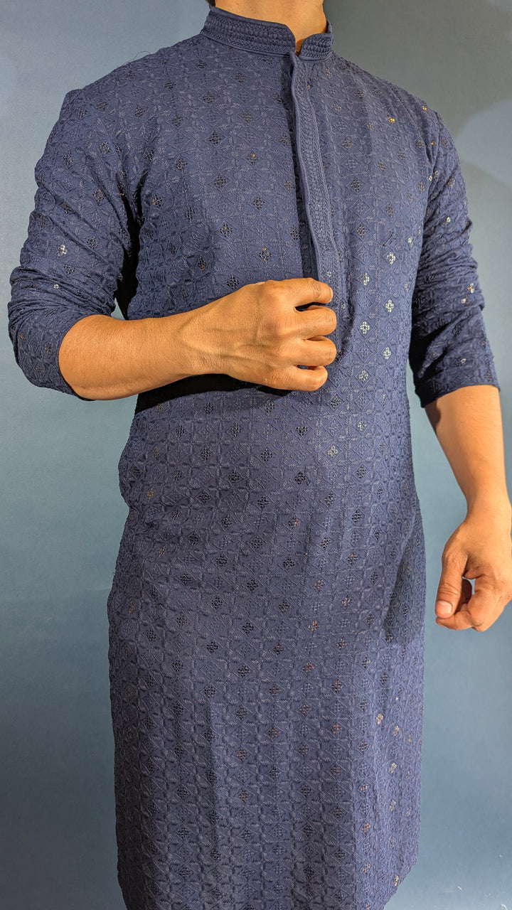 Navy Blue Chikan Kurta
