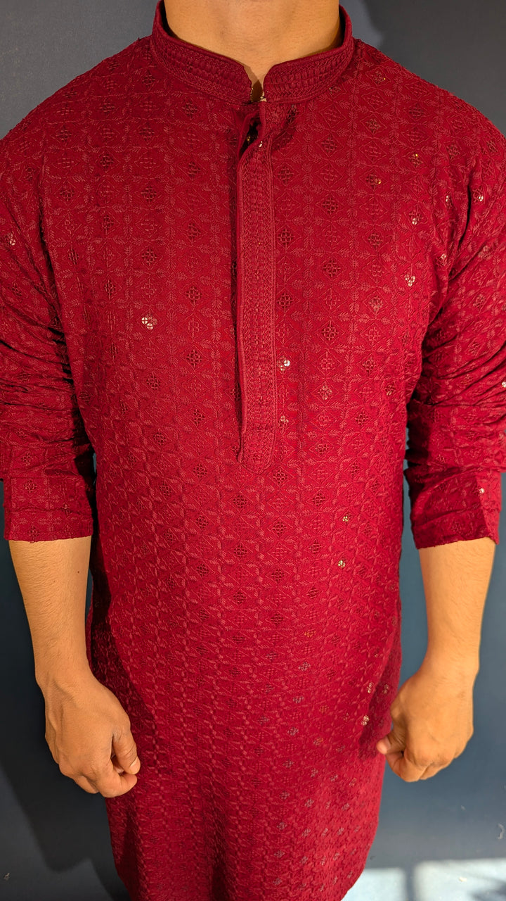 Dark Red Chikan Kurta