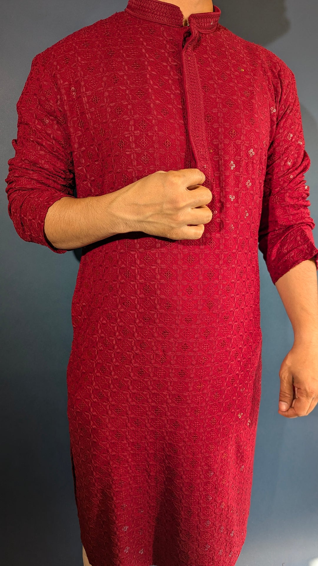 Dark Red Chikan Kurta