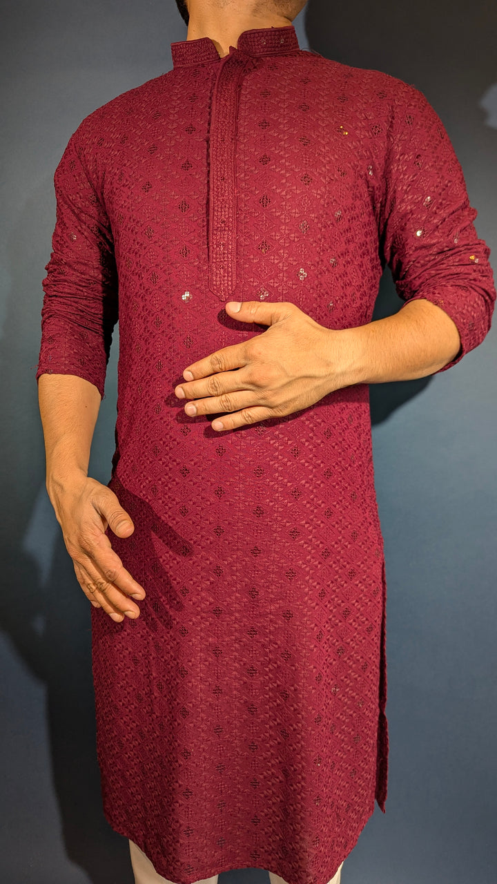 Maroon Chikankari Kurta