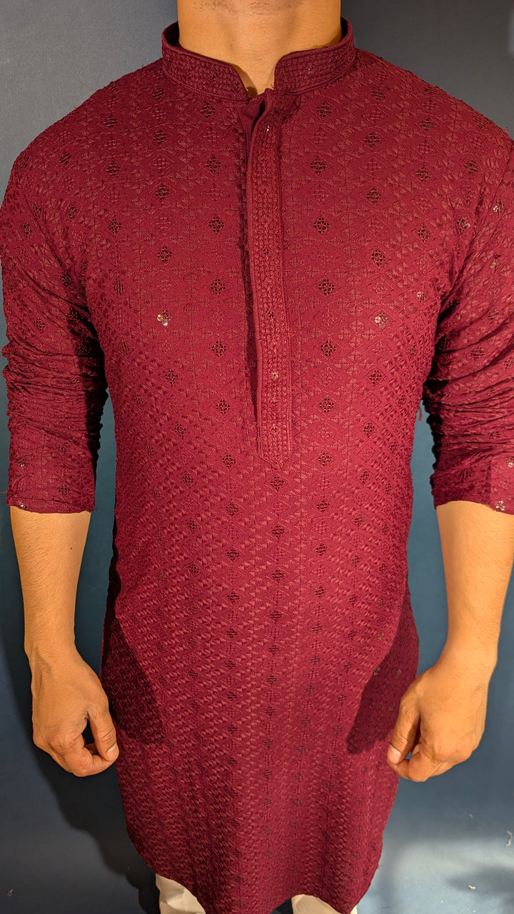 Maroon Chikankari Kurta