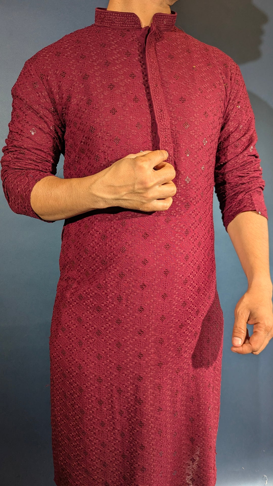Maroon Chikankari Kurta
