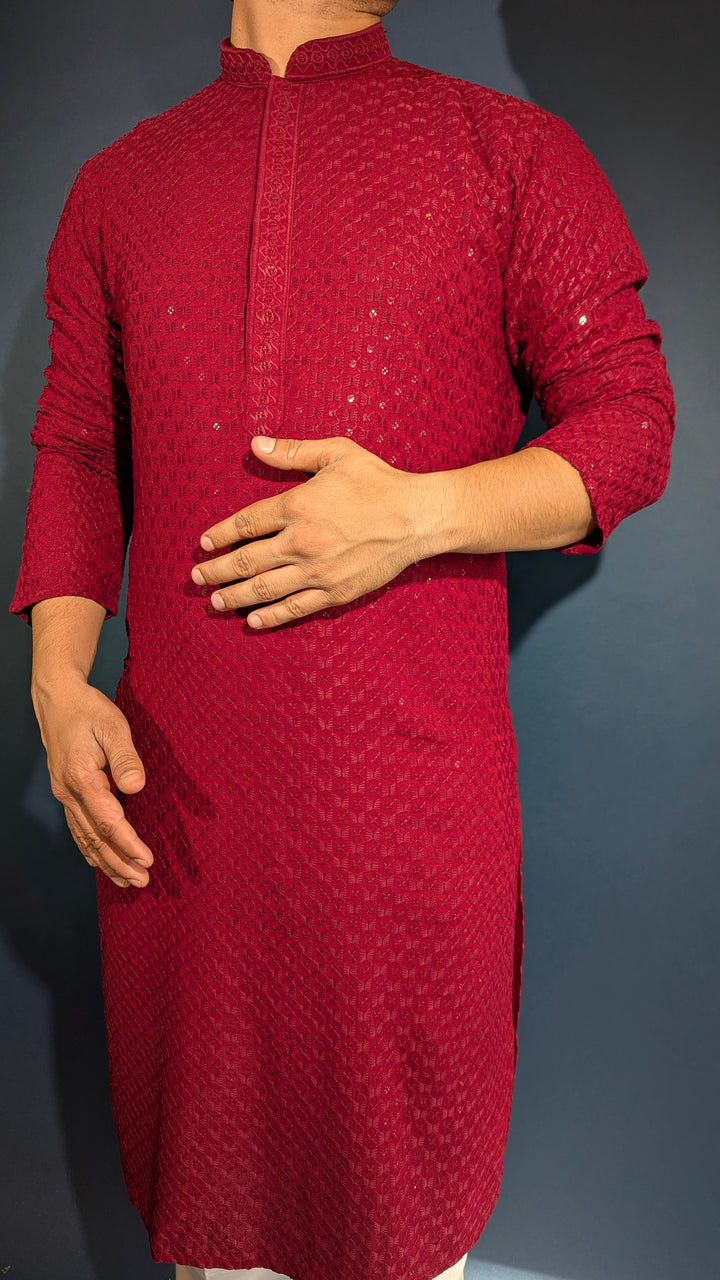 Dark Red Chikan Kurta