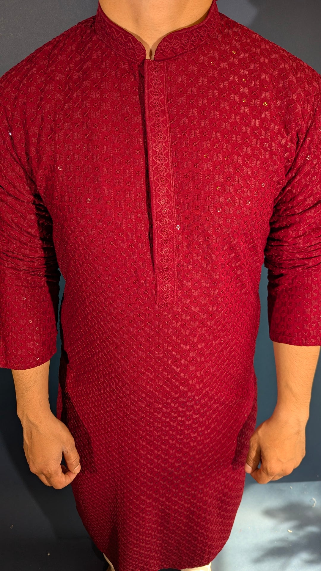 Dark Red Chikan Kurta