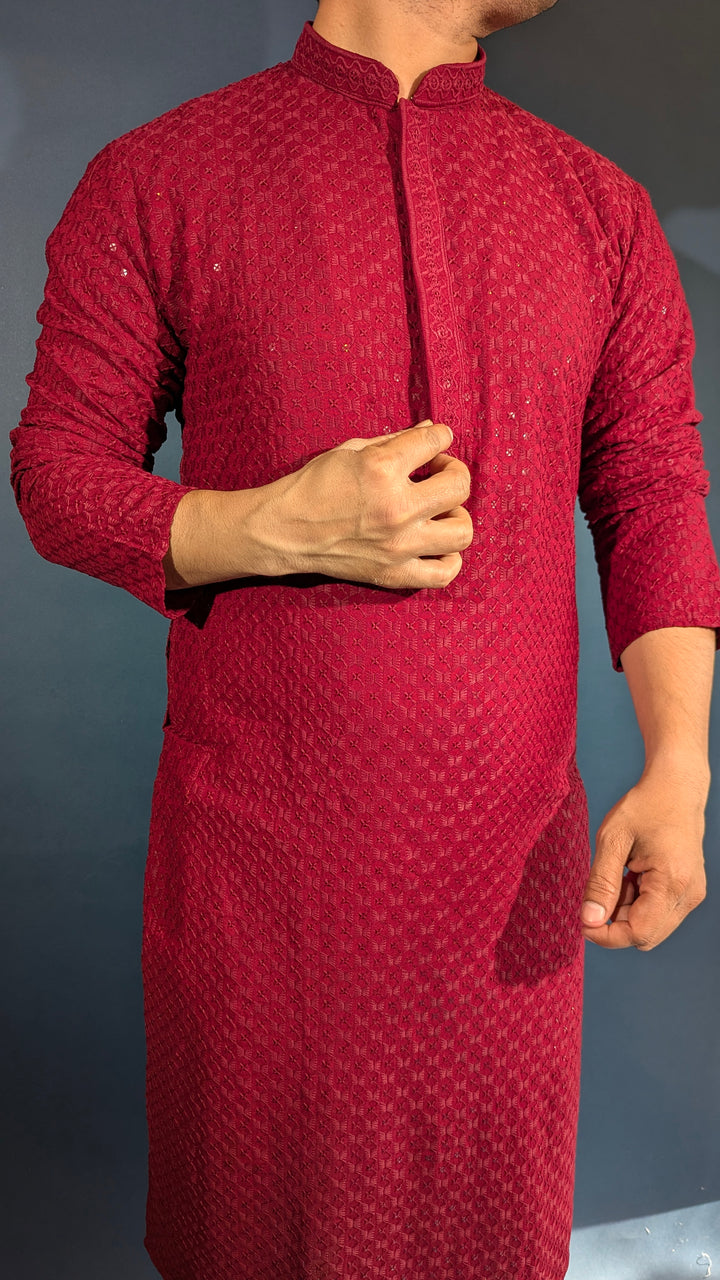 Dark Red Chikan Kurta
