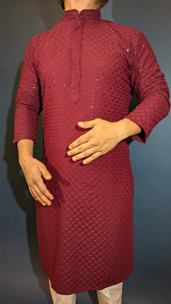 Maroon Chikankari Kurta