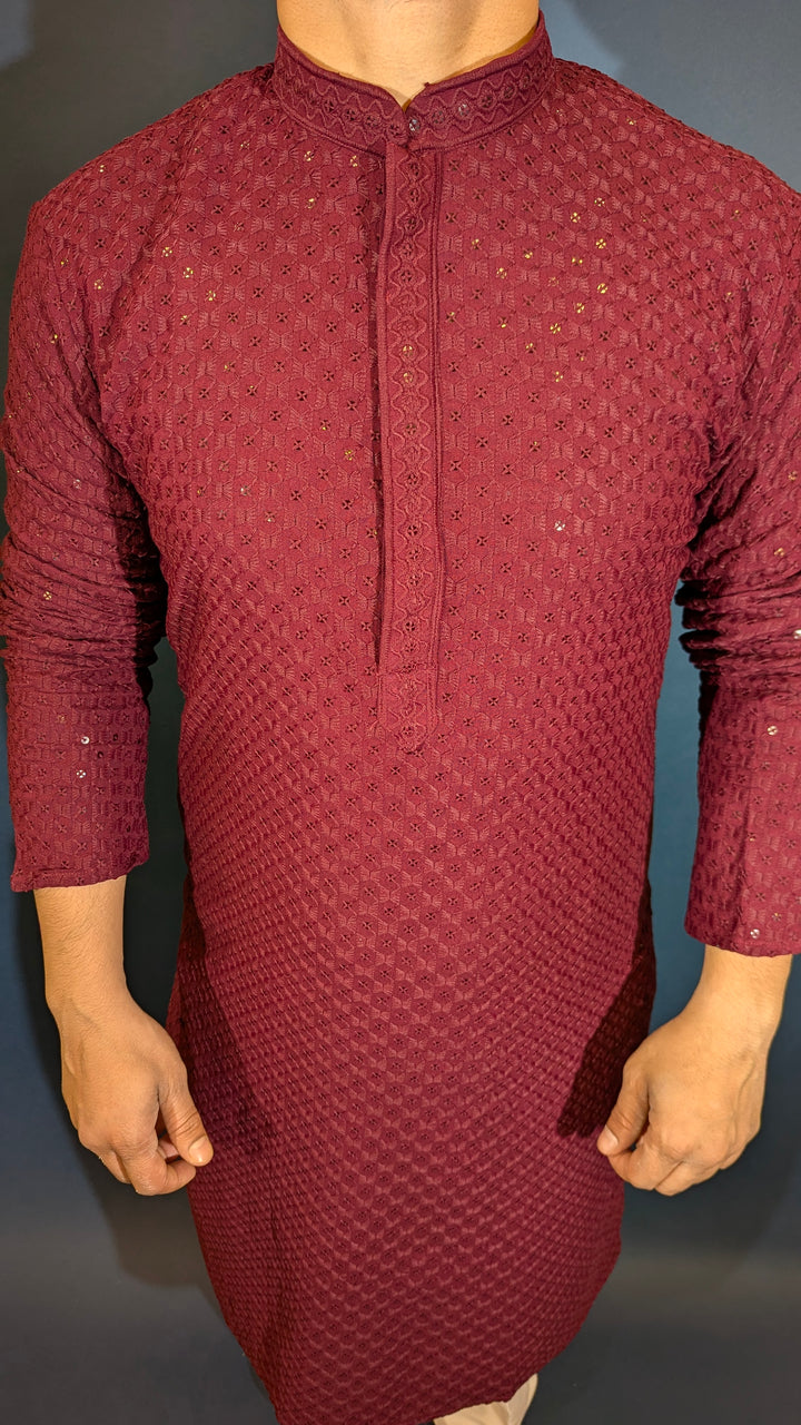 Maroon Chikankari Kurta