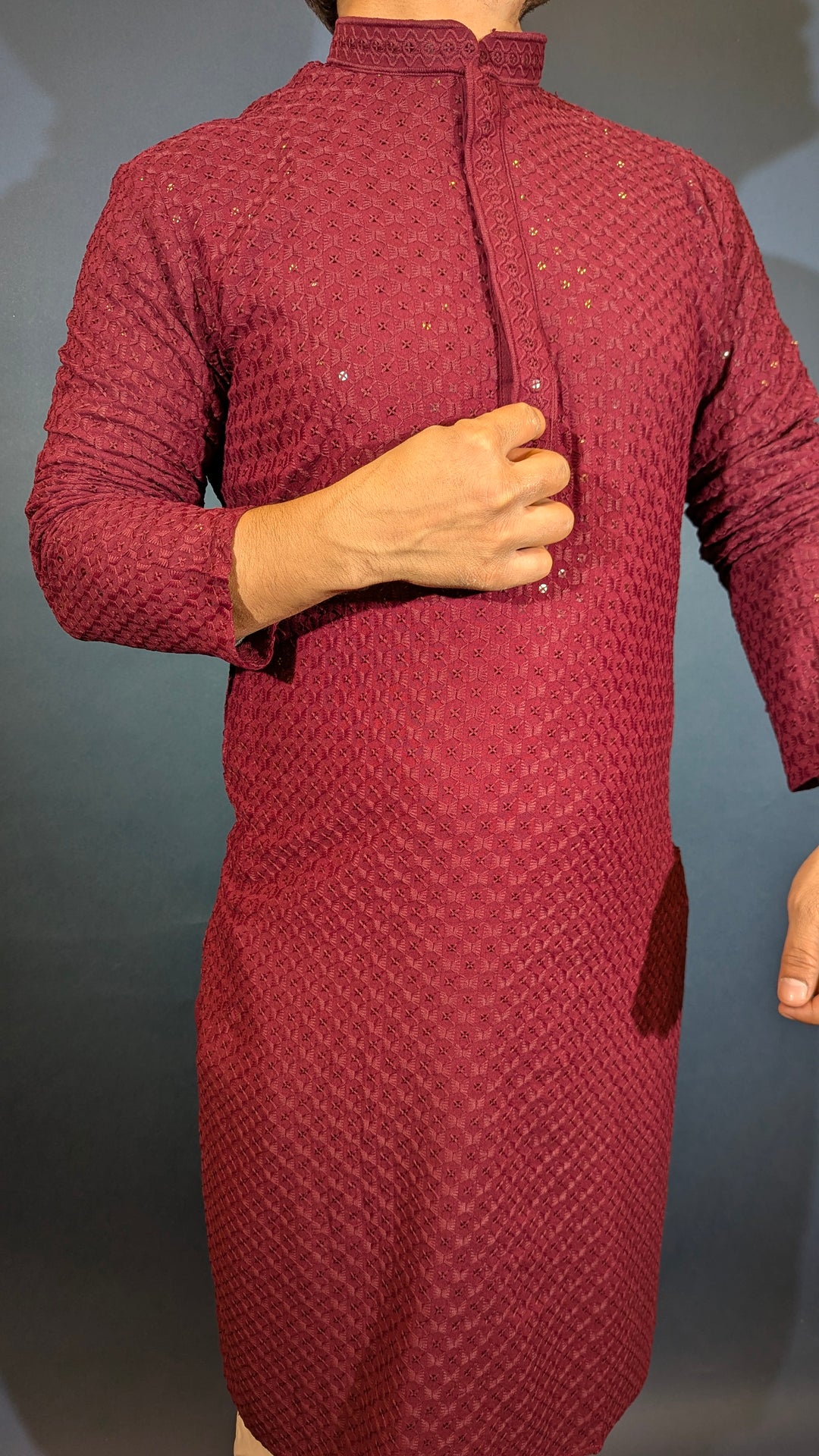 Maroon Chikankari Kurta