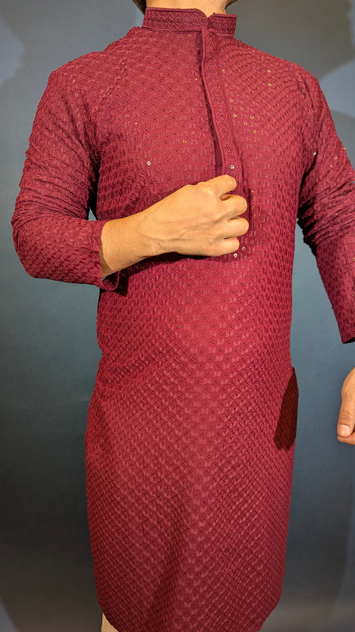 Maroon Chikankari Kurta