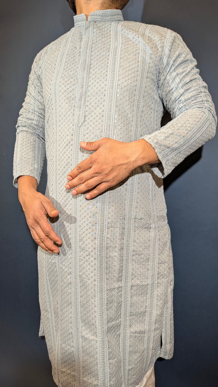 Light Grey Chikan Kurta ( Loose Fit)
