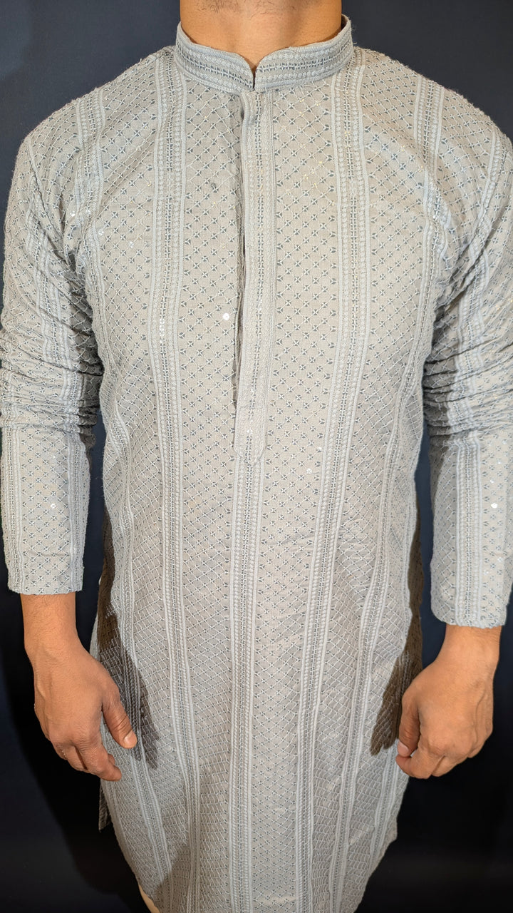 Light Grey Chikan Kurta ( Loose Fit)