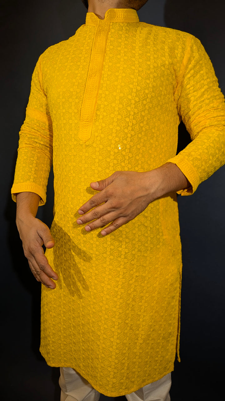 Yellow Chikankari Kurta