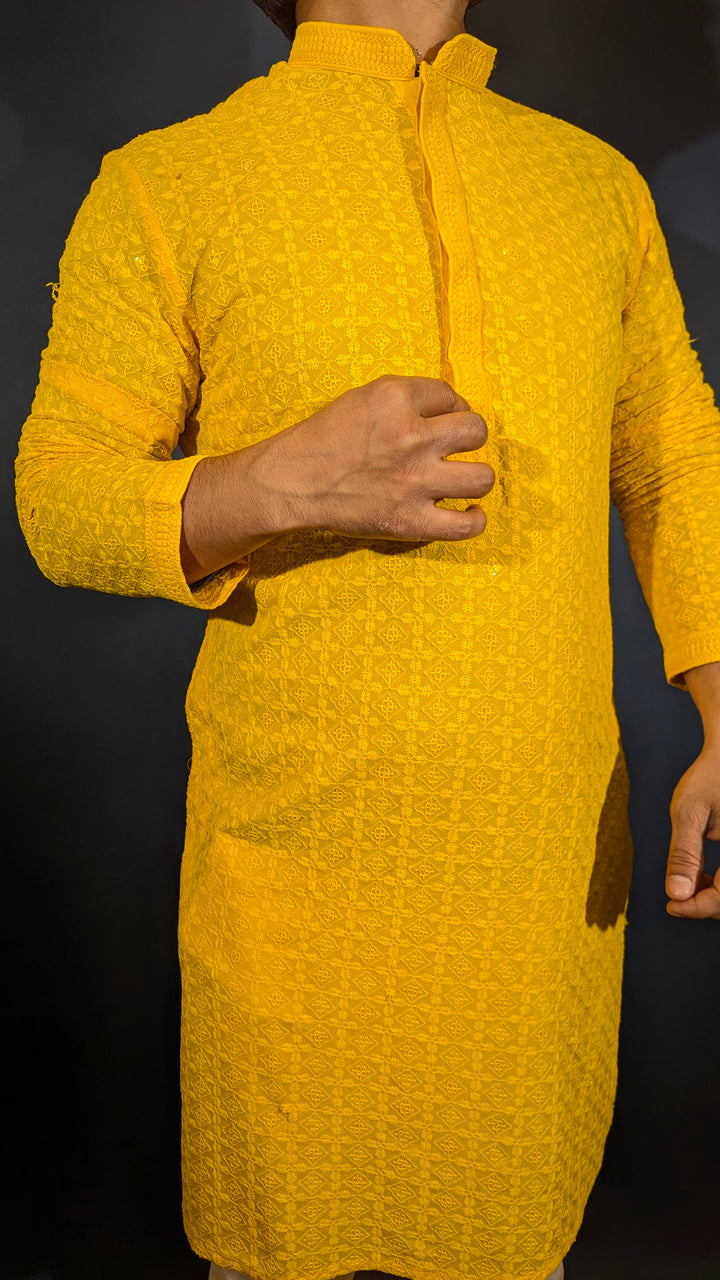 Yellow Chikankari Kurta