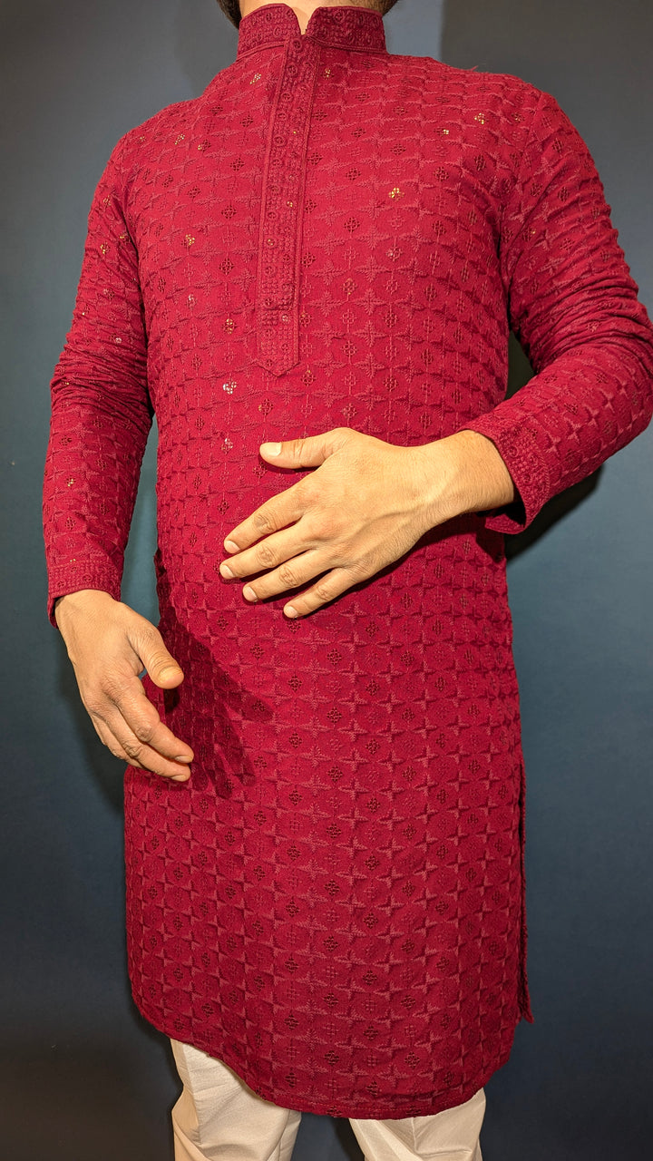 Dark Red Chikankari Kurta