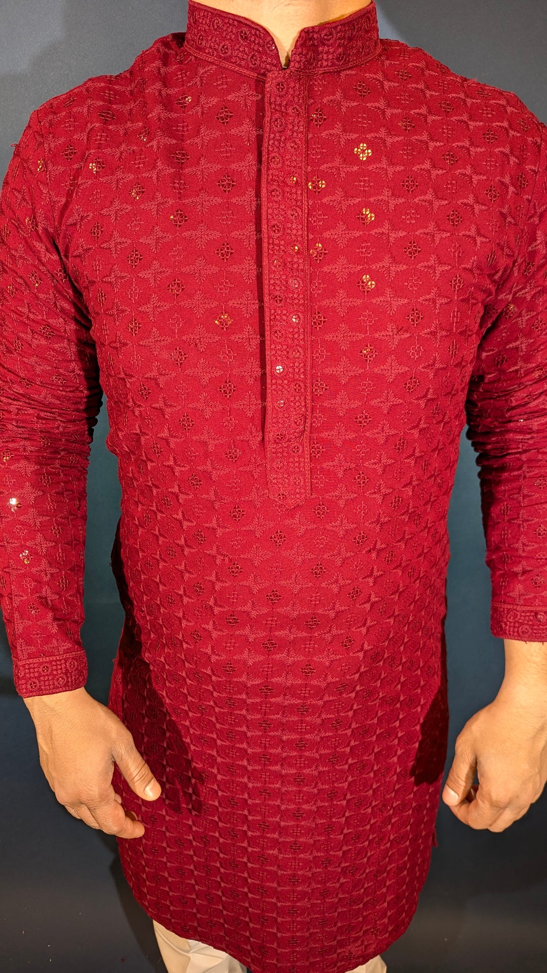 Dark Red Chikankari Kurta